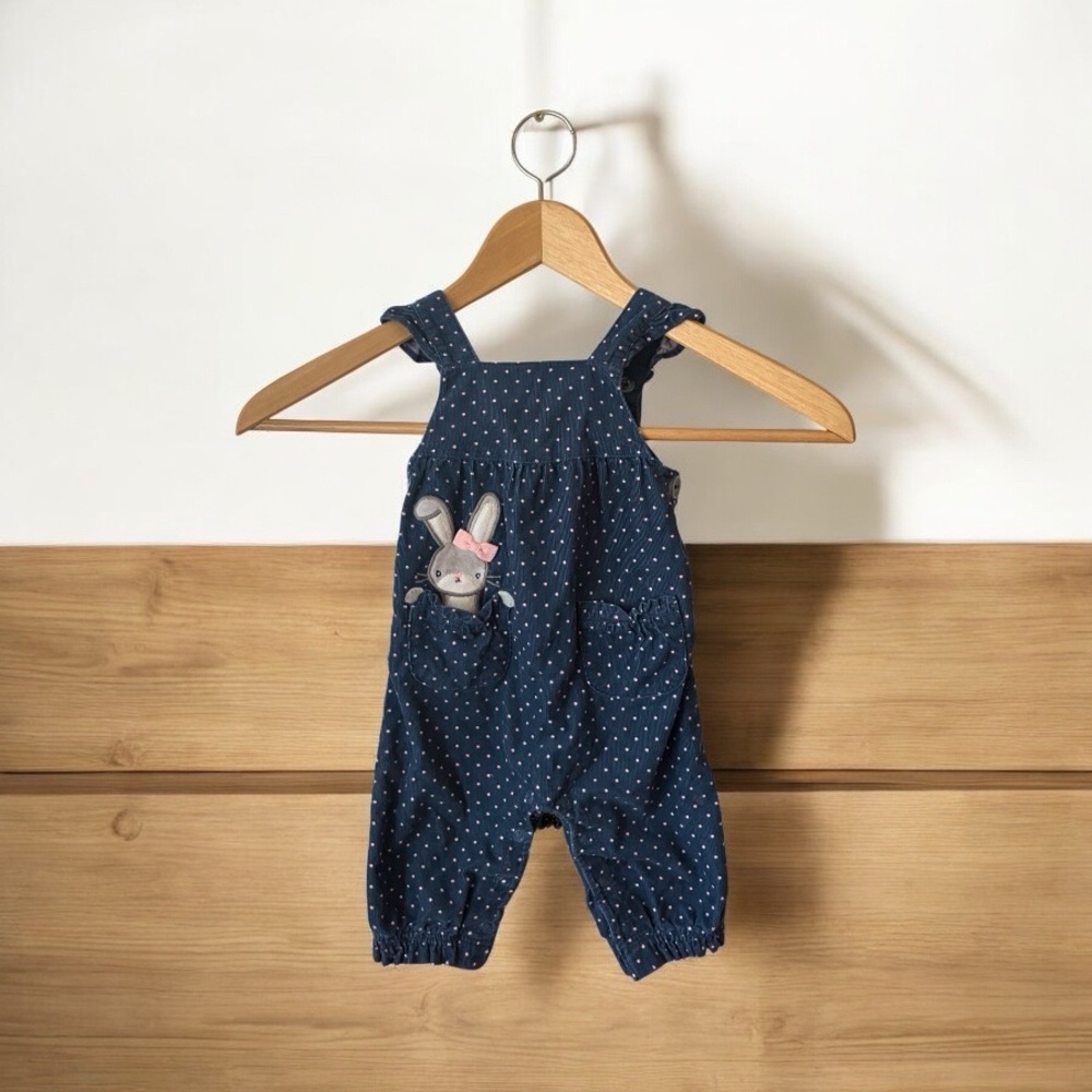 Infant Navy Polka Dot Pattern Corduroy Overalls Gymboree 3-6 Months Rabbit Ears